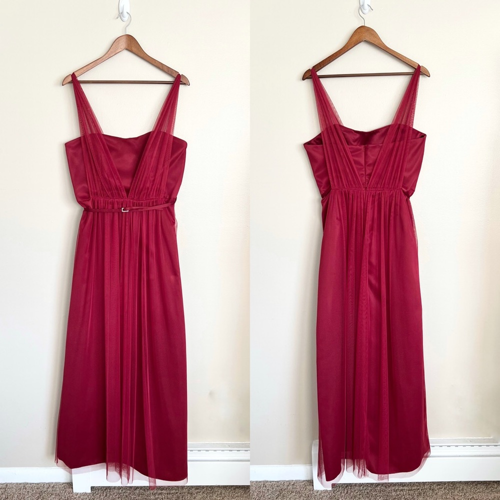 NEW Dessy Collection Tulle Plunging Dress Burgundy Size 14